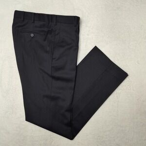 Z Zegna Dress Pants Mens 32x32 Black Pinstripe Wool Flat Front Suit Trousers